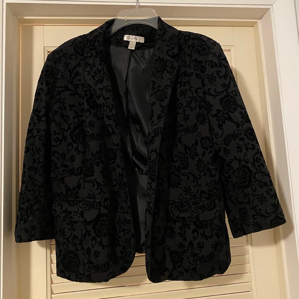 Dressbarn Black Velvet Blazer with Floral Pattern